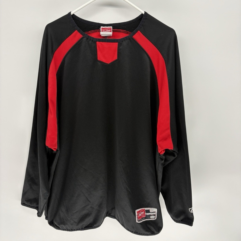 Vintage 90s Rawlings‎ Black and Red Warm Up Jersey Performance Baseball Men XXL